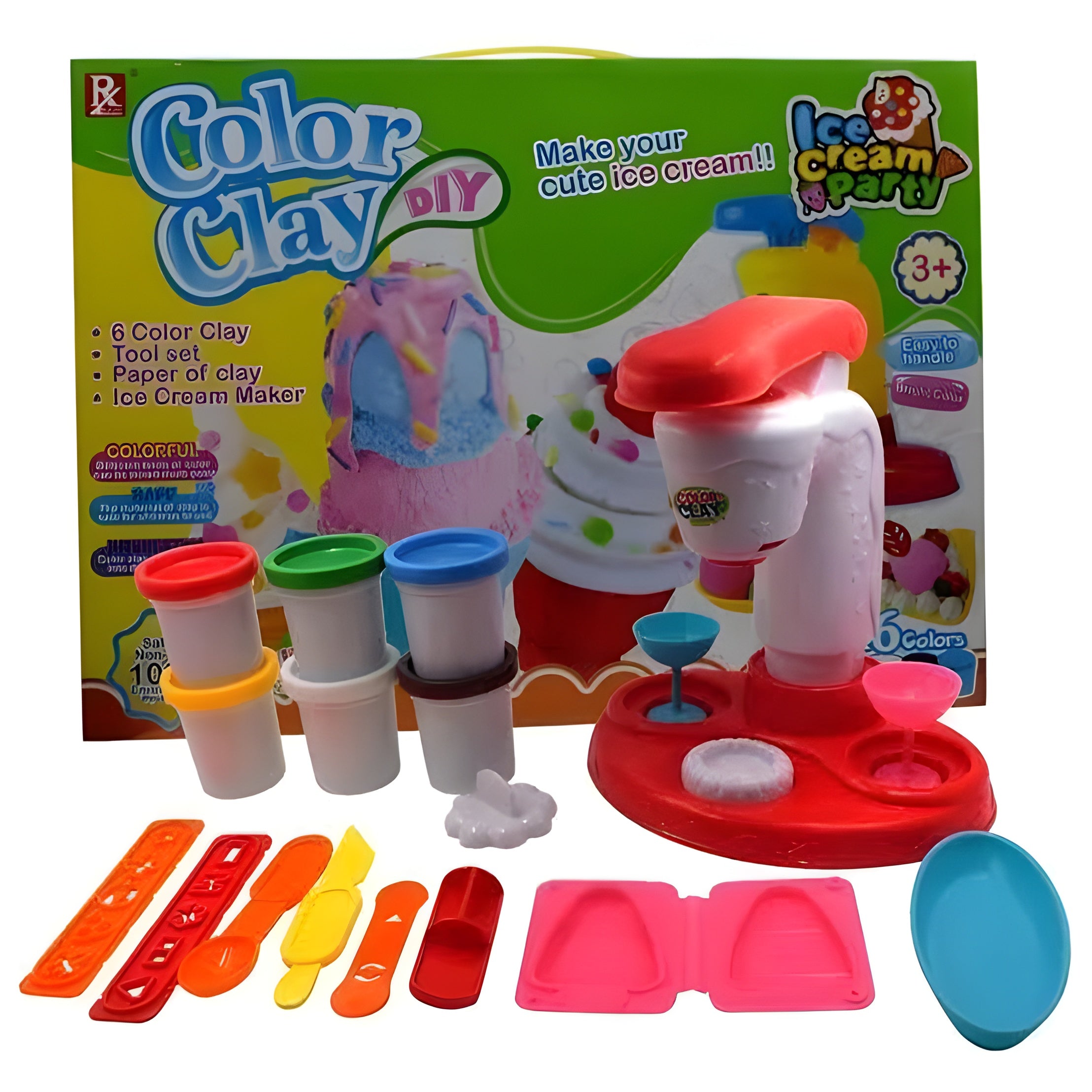 Clay Color Ice Cream Party Set for Kids – DIY Ice Cream Maker Toy with Tools & 6 Color Clay