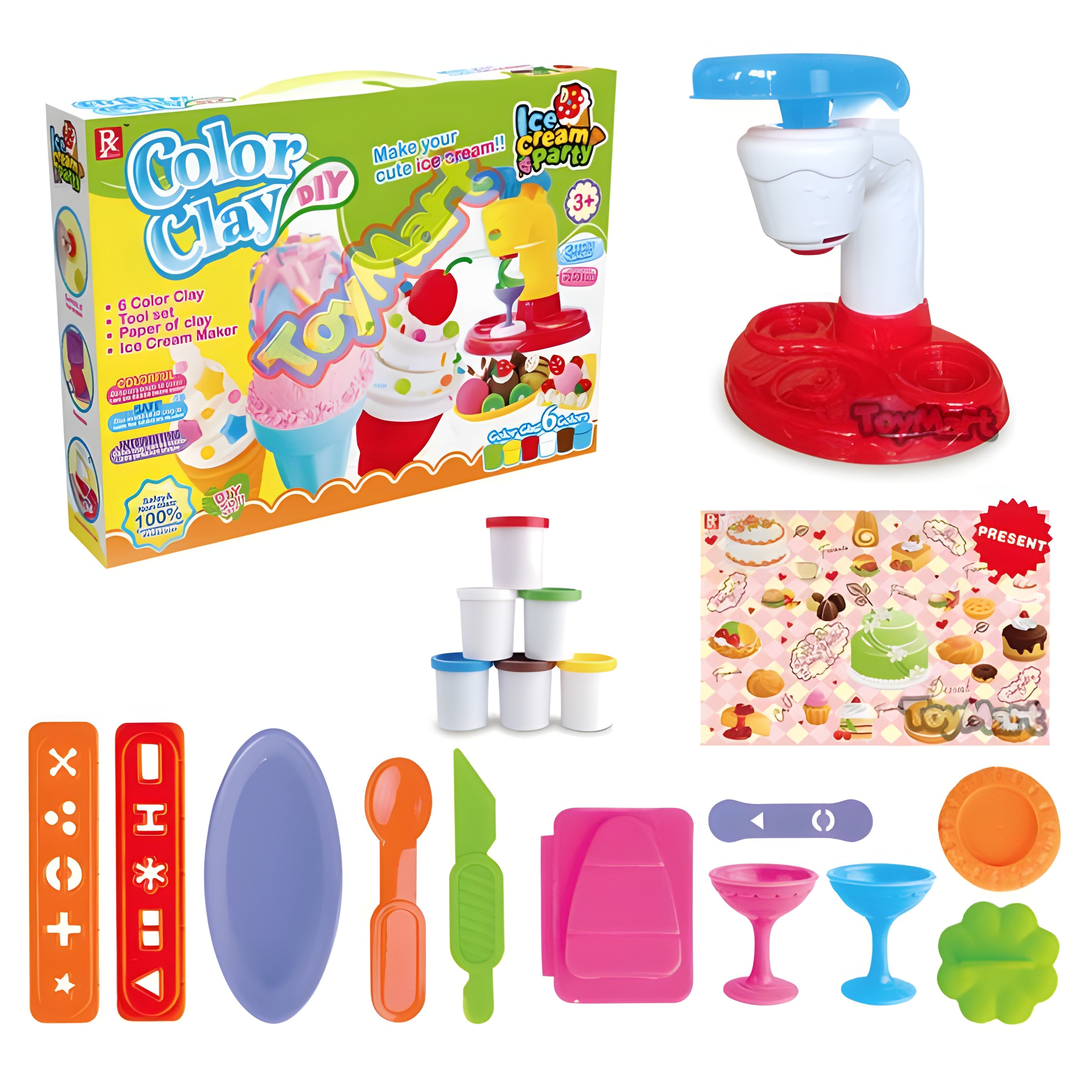 Clay Color Ice Cream Party Set for Kids – DIY Ice Cream Maker Toy with Tools & 6 Color Clay